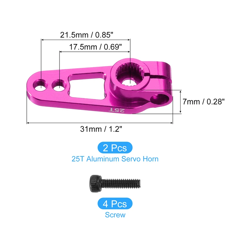 Aluminum Alloy 25T Steering Servo Single Sided Pink Arm Horn for RC Car 2 Pcs