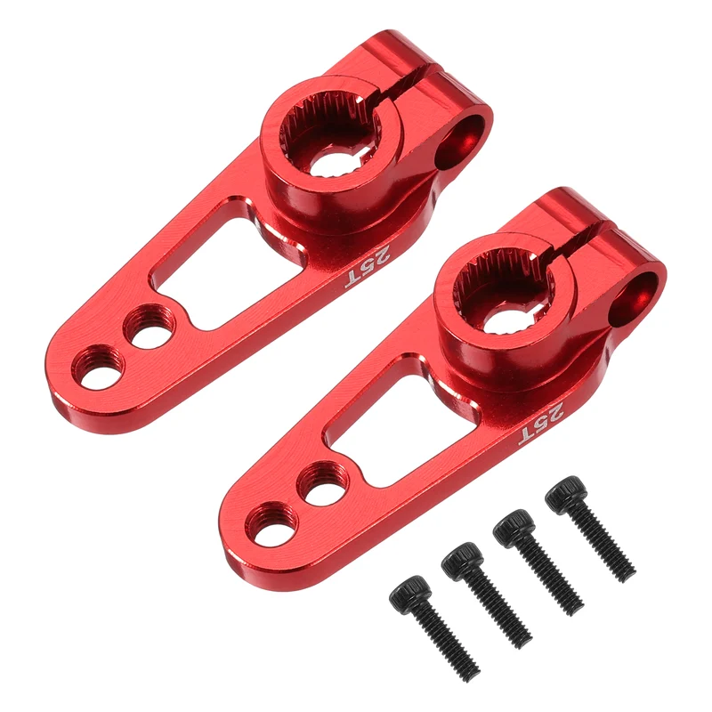 Aluminum Alloy 25T Steering Servo Single Sided Red Arm Horn for RC Car 2 Pcs