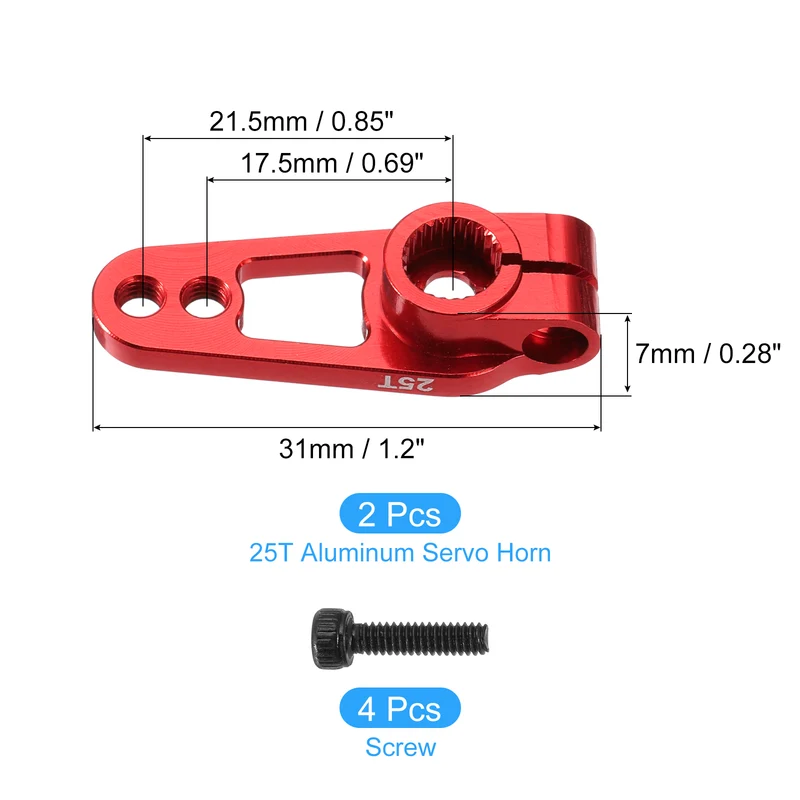 Aluminum Alloy 25T Steering Servo Single Sided Red Arm Horn for RC Car 2 Pcs