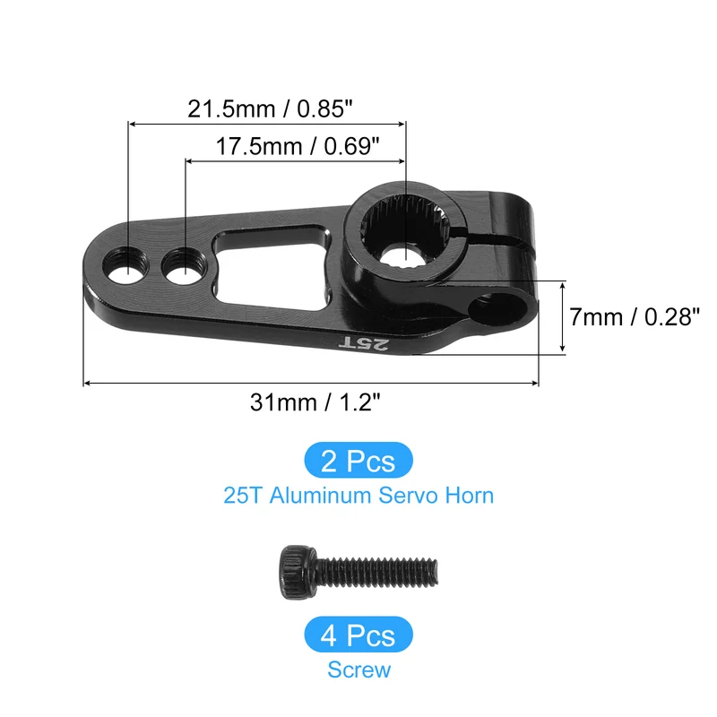 Aluminum Alloy 25T Steering Servo Single Sided Black Arm Horn for RC Car 2 Pcs