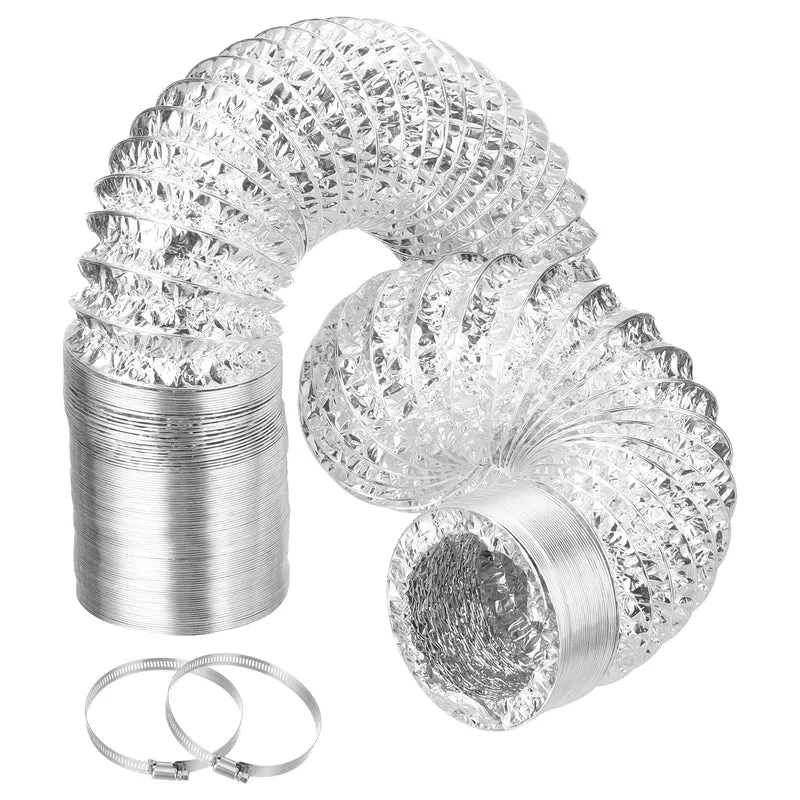 Air Aluminum Ducting 3.9 Inch 24.61 Feet Non-Insulated Ducting with 2 Clamps