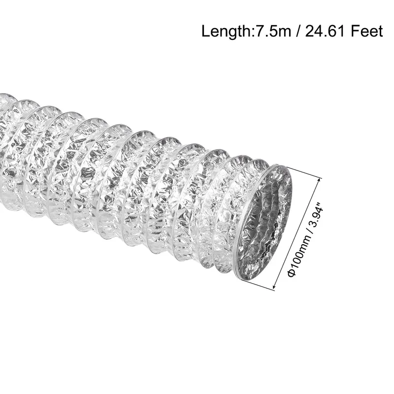Air Aluminum Ducting 3.9 Inch 24.61 Feet Non-Insulated Ducting with 2 Clamps