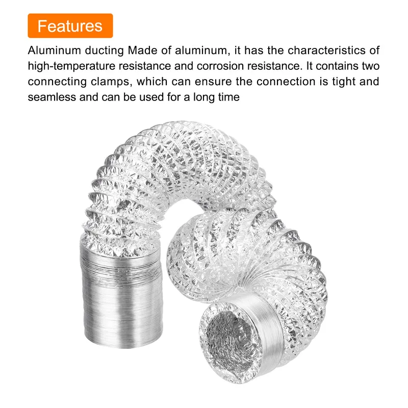 Air Aluminum Ducting 3.9 Inch 24.61 Feet Non-Insulated Ducting with 2 Clamps