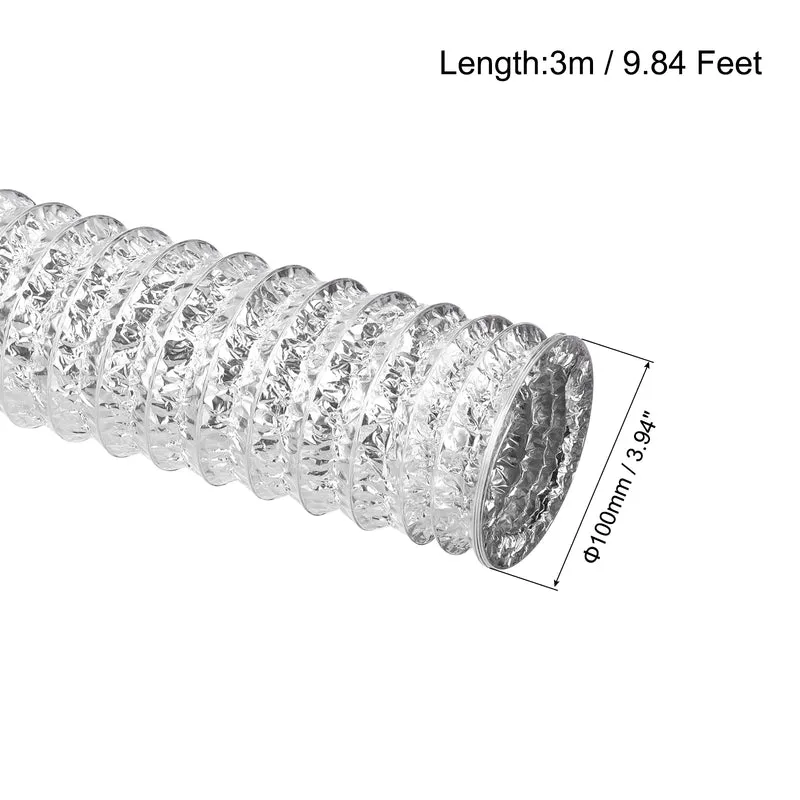 Air Aluminum Ducting 3.9 Inch 9.8 Feet Non-Insulated Ducting with 2 Clamps