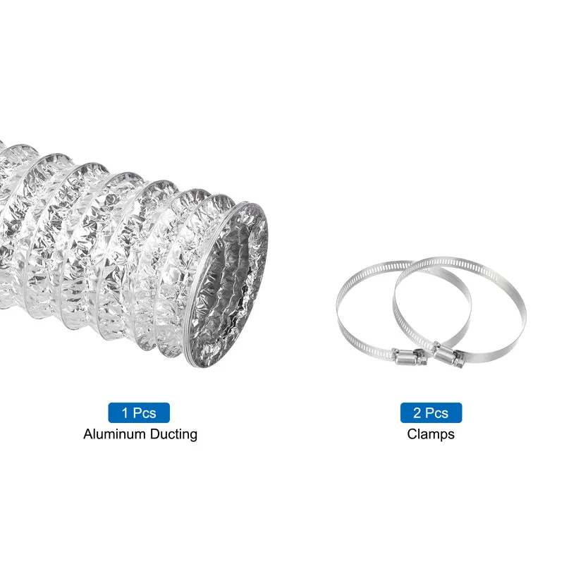 Air Aluminum Ducting 3.9 Inch 9.8 Feet Non-Insulated Ducting with 2 Clamps