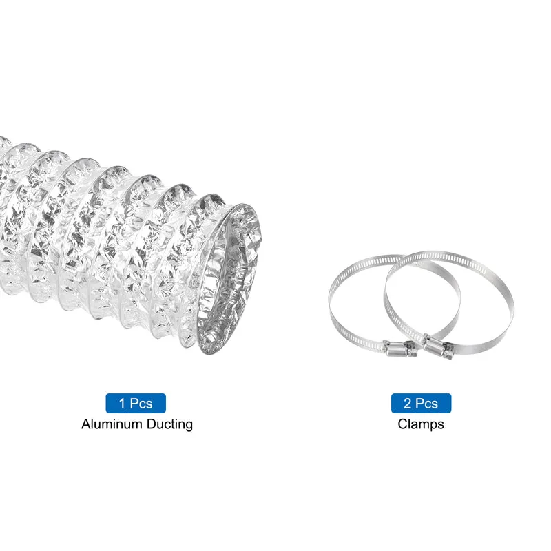 Air Aluminum Ducting 3.1 Inch 16.4 Feet Non-Insulated Ducting with 2 Clamps