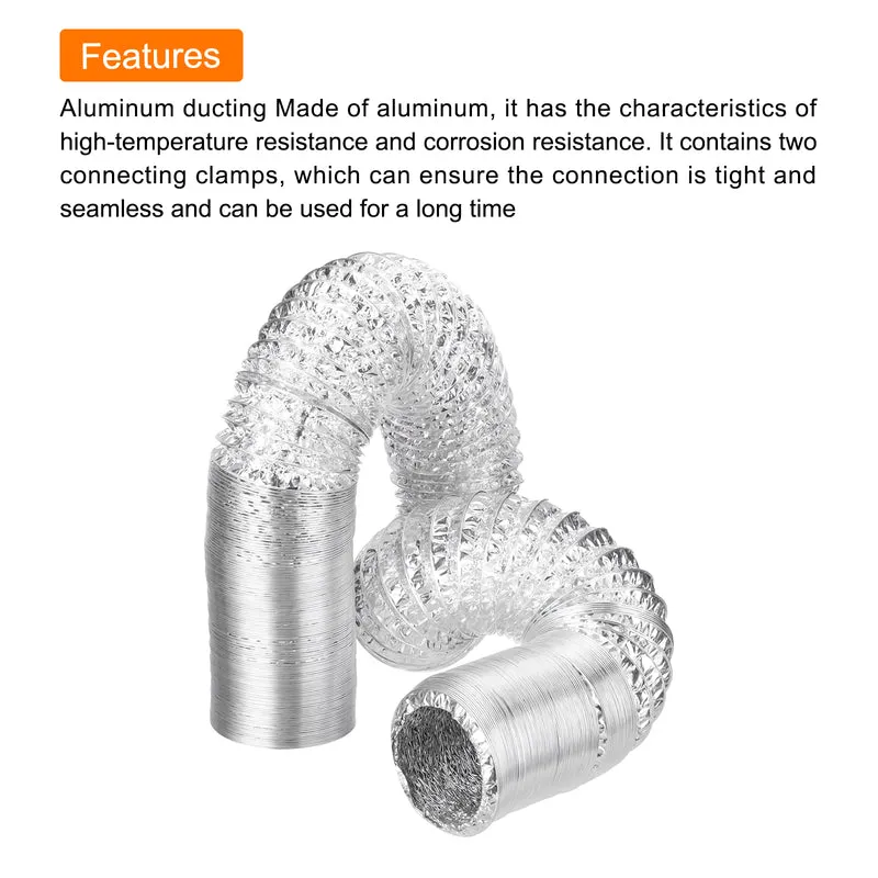 Air Aluminum Ducting 3.1 Inch 16.4 Feet Non-Insulated Ducting with 2 Clamps
