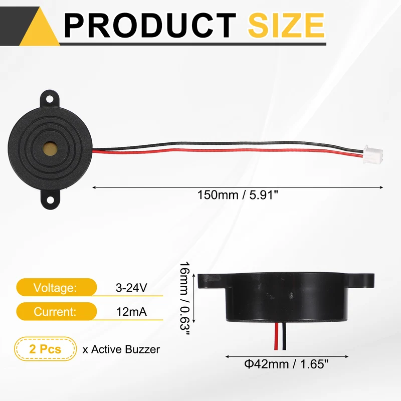 2Pcs Active Buzzer DC 3-24V 150mm Wired Terminal Active Piezo Buzzer Alarm