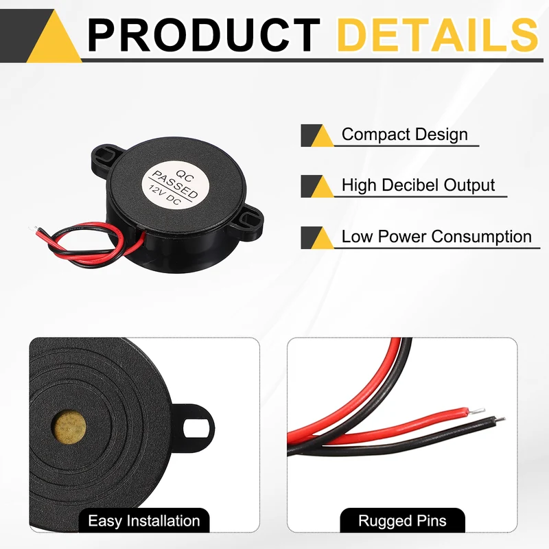 2Pcs Active Buzzer DC 3-24V 100mm Wired Active Piezo Electronic Buzzer Alarm