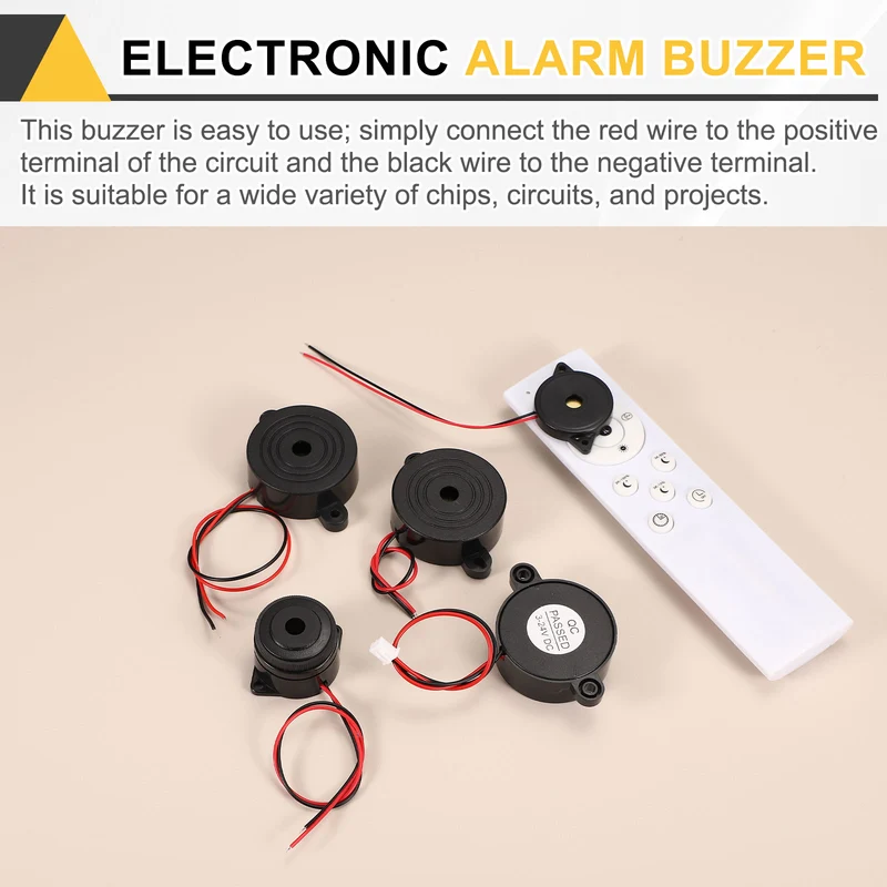 2Pcs Active Buzzer DC 3-24V 100mm Wired Active Piezo Electronic Buzzer Alarm