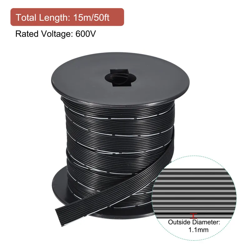 28AWG Ribbon Cable Silicone Wire 10Pin 28 Gauge Ribbon Wire Flat Silicone Cable 15m/50ft Black Stranded Tinned Copper Wire
