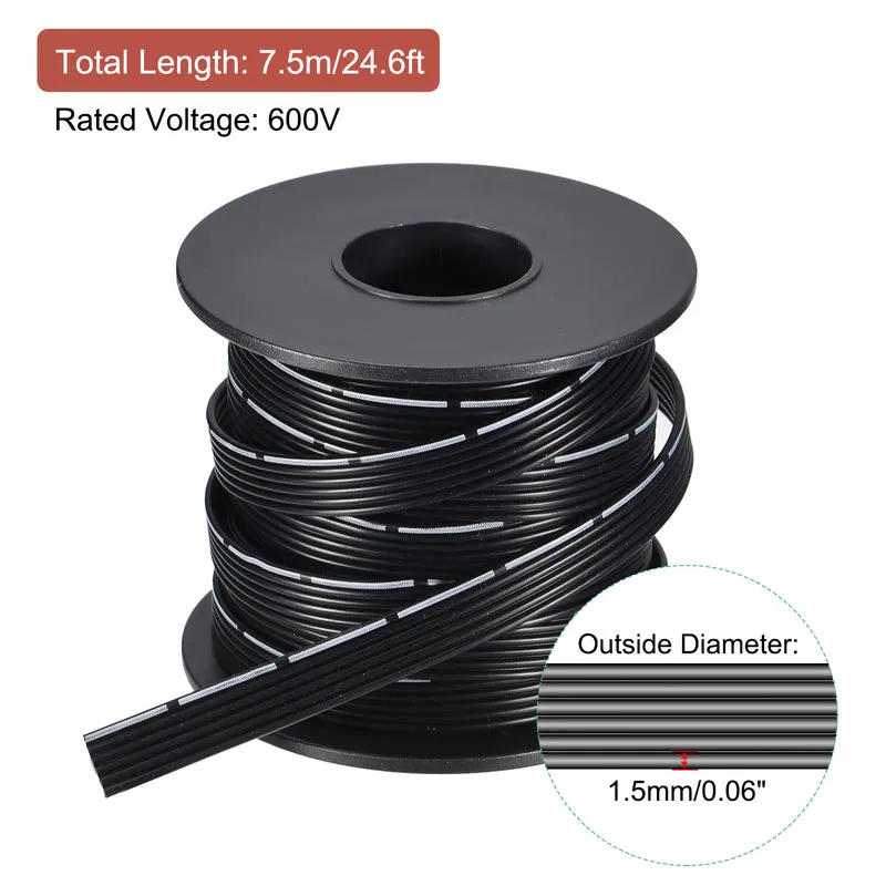 26AWG Ribbon Cable Silicone Wire 6Pin 26 Gauge Ribbon Wire Flat Silicone Cable 7.5m/24.6ft Black Stranded Tinned Copper Wire