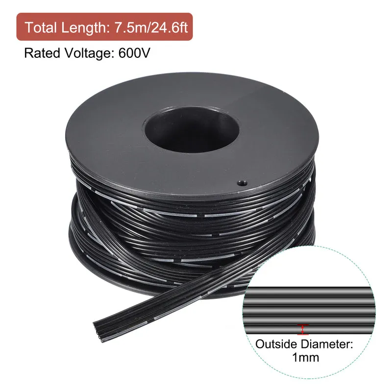 26AWG Ribbon Cable Silicone Wire 5Pin 26 Gauge Ribbon Wire Flat Silicone Cable 7.5m/24.6ft Black Stranded Tinned Copper Wire