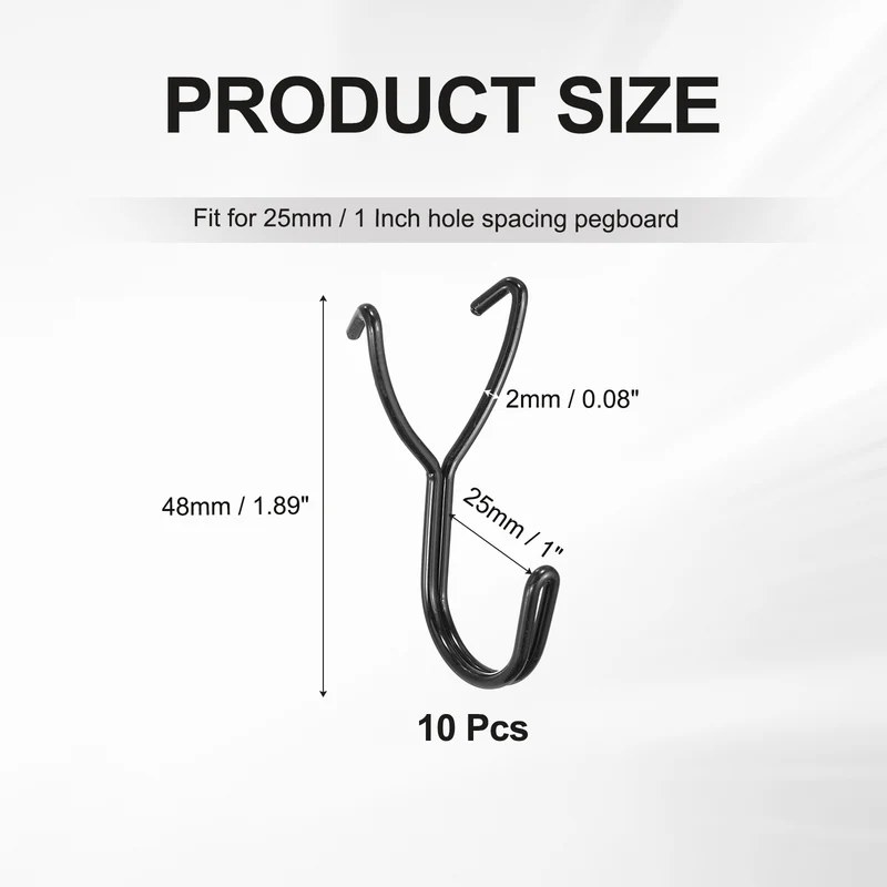 10Pcs Stainless Steel Pegboard Hooks 20mm/0.79" Hole Spacing J-Hook