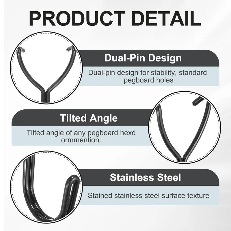 10Pcs Stainless Steel Pegboard Hooks 20mm/0.79" Hole Spacing J-Hook
