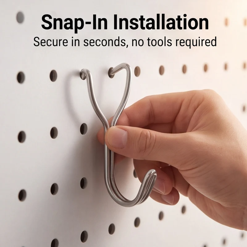 10Pcs Stainless Steel Pegboard Hooks 20mm/0.79" Hole Spacing J-Hook