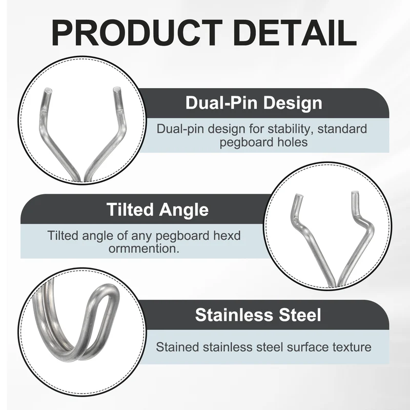 10Pcs Stainless Steel Pegboard Hooks 25mm/0.98" Hole Spacing J-Hooks