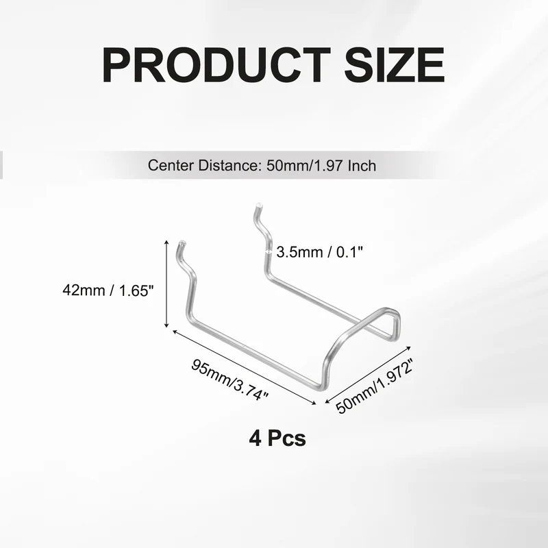 4Pcs Metal Pegboard Drill Hooks 95mm/3.74" Utility Holder, Silver