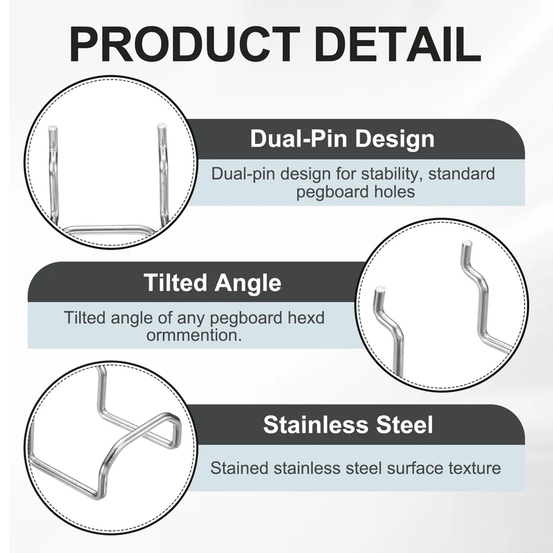 4Pcs Metal Pegboard Drill Hooks 59mm/2.32" Utility Holder, Silver