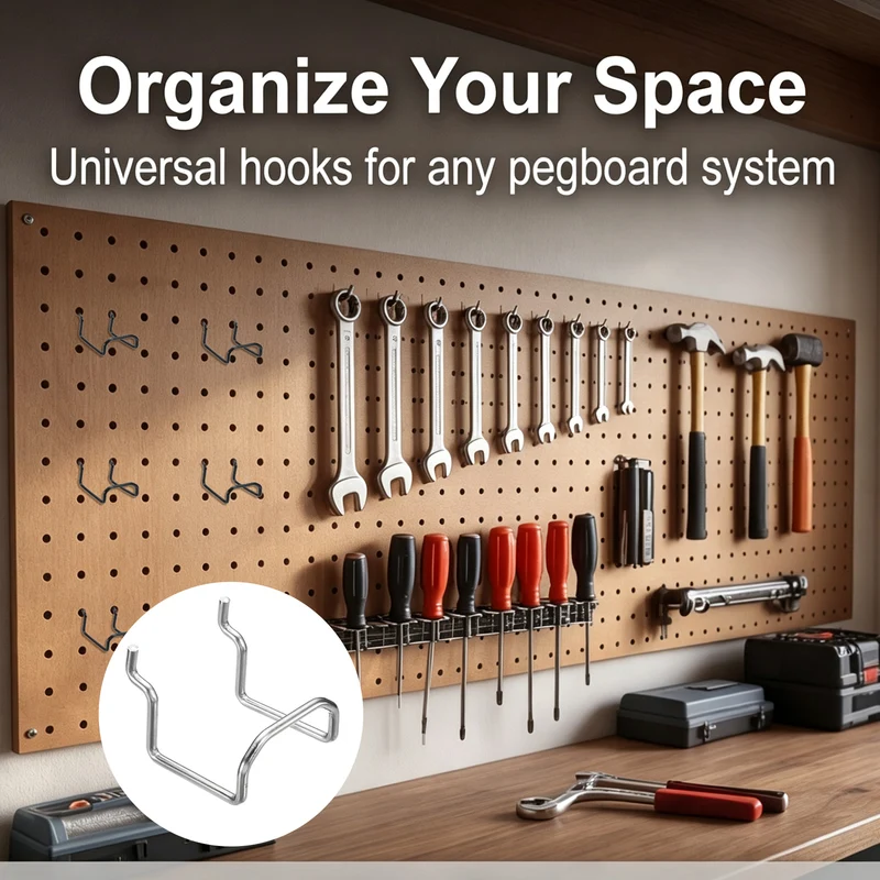 4Pcs Metal Pegboard Drill Hooks 59mm/2.32" Utility Holder, Silver