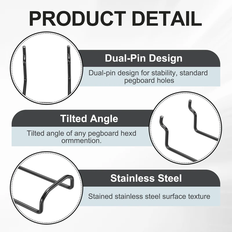 4Pcs Metal Pegboard Drill Hook 95mm/3.74" Utility Holders, Black