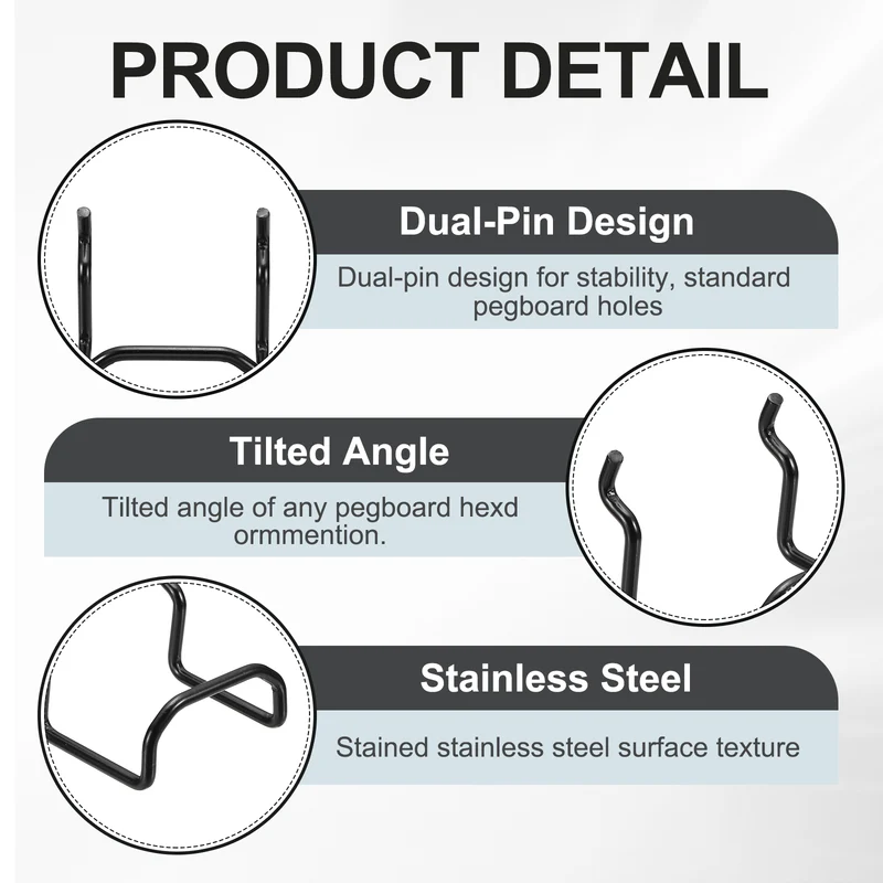 4Pcs Metal Pegboard Drill Hooks 55mm/2.17" Utility Holder, Black