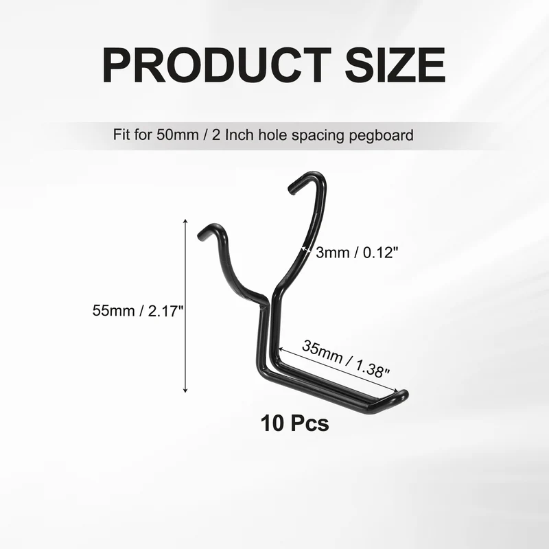 10Pcs Stainless Steel Pegboard Hooks 35mm/1.38" Hole Spacing J-Hook