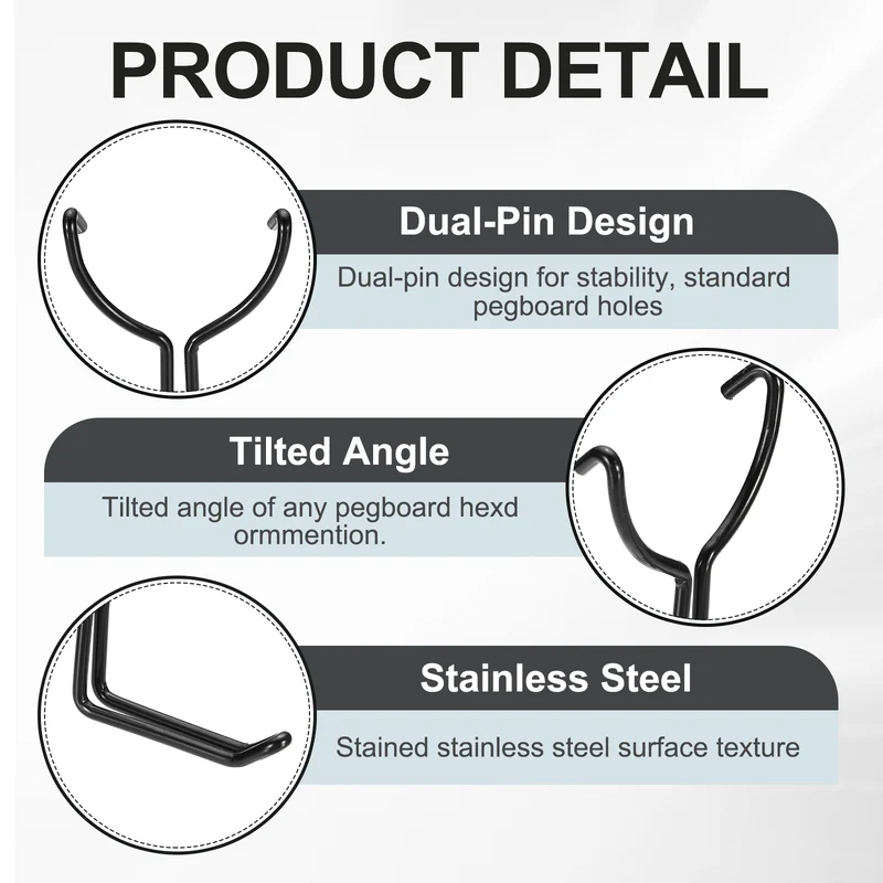 10Pcs Stainless Steel Pegboard Hooks 35mm/1.38" Hole Spacing J-Hook