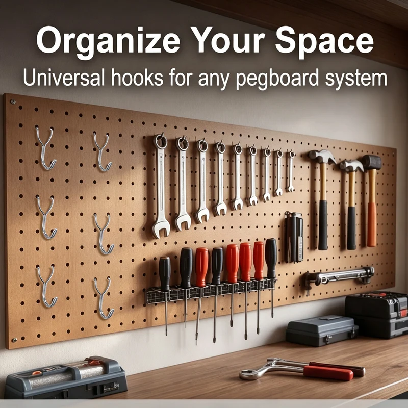 10Pcs Stainless Steel Pegboard Hooks 35mm/1.38" Hole Spacing J-Hook