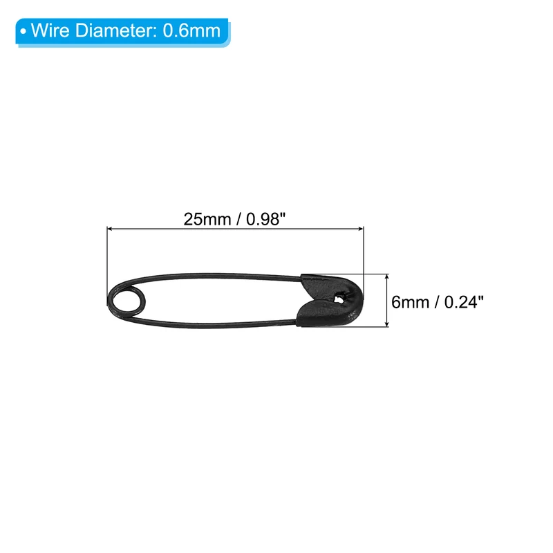 Safety Pins 0.98 Inch Metal Small Sewing Pins Black 100Pcs