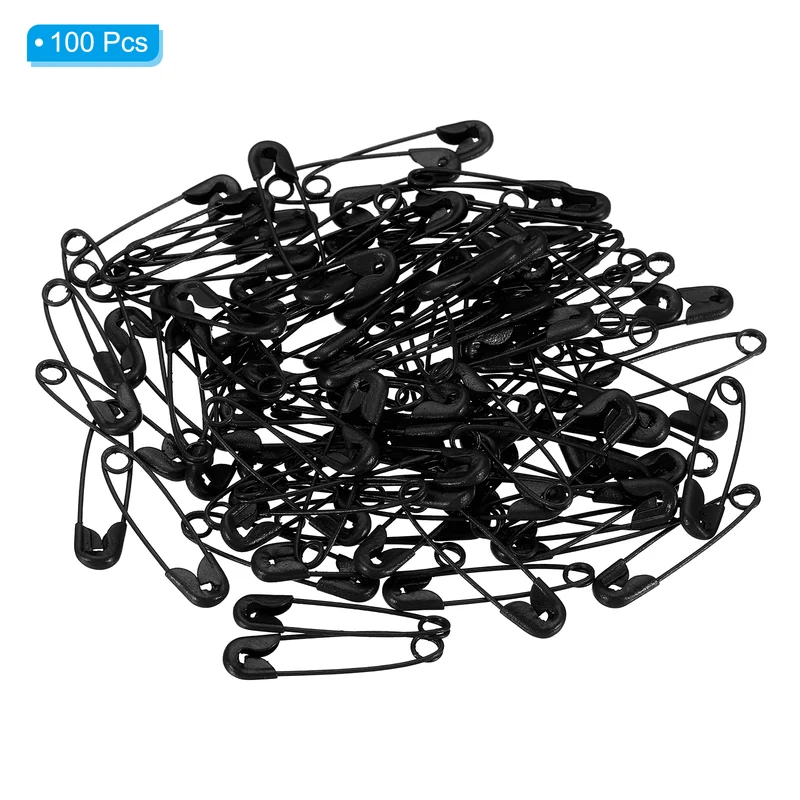 Safety Pins 0.98 Inch Metal Small Sewing Pins Black 100Pcs