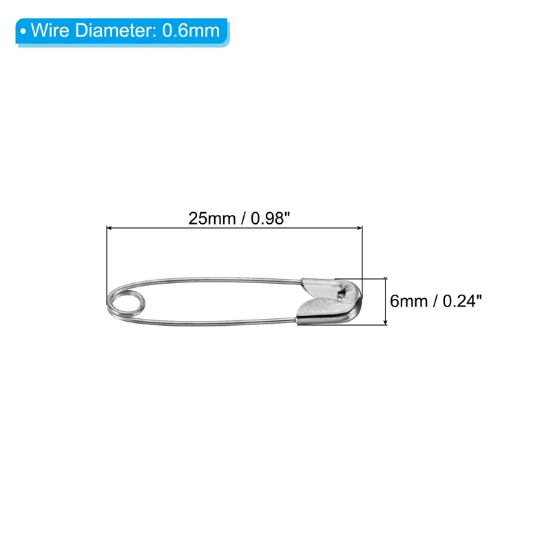 Safety Pins 0.98 Inch Metal Small Sewing Pins Silver Tone 100Pcs