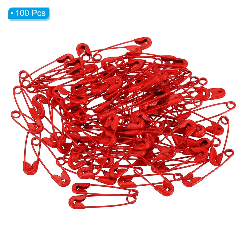 Safety Pins 0.98 Inch Metal Small Sewing Pins Red 100Pcs