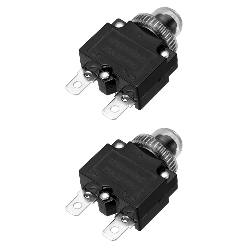 2pcs Thermal Circuit Breakers Reset Push Button 25A 125/250VAC 32VDC