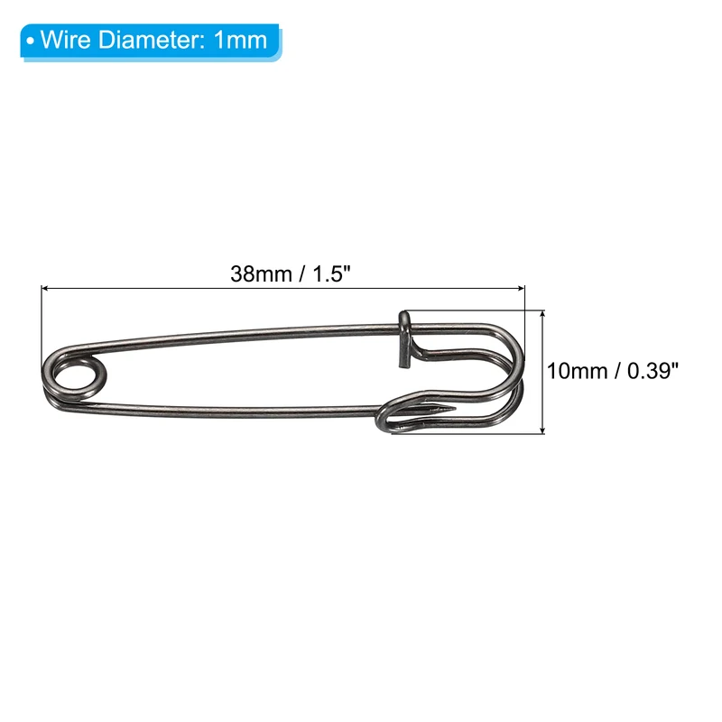 20Pcs Safety Pins 1.5 Inch Large Metal Sewing Pins Black