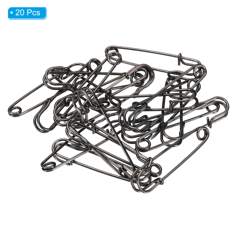 20Pcs Safety Pins 1.5 Inch Large Metal Sewing Pins Black