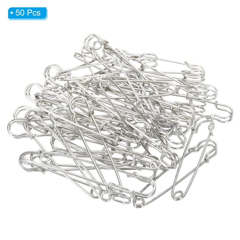 Safety Pins 3.5 Inch Large Metal Sewing Pins Silver Tone 50Pcs