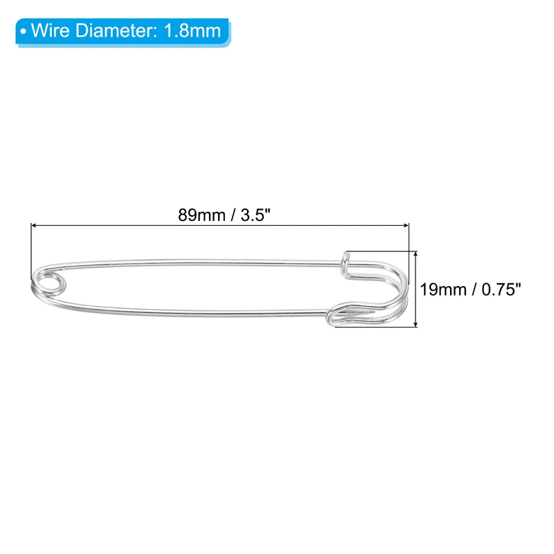 Safety Pins 3.5 Inch Large Metal Sewing Pins Silver Tone 20Pcs