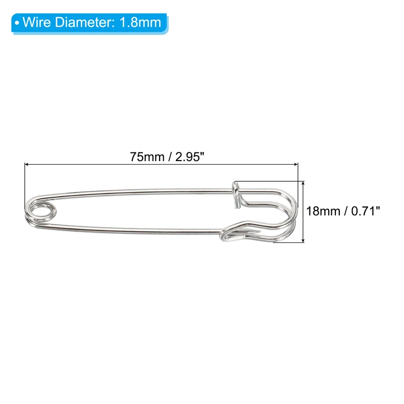 Safety Pins 2.95 Inch Large Metal Sewing Pins for Blankets Skirts Crafts Brooch Making Silver Tone 50Pcs