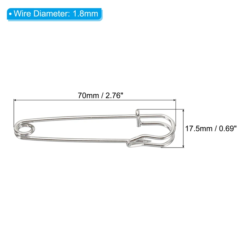 Safety Pins 2.76 Inch Large Metal Sewing Pins Silver Tone 20Pcs