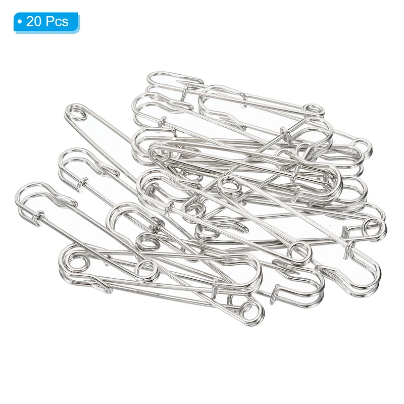 Safety Pins 2.76 Inch Large Metal Sewing Pins Silver Tone 20Pcs
