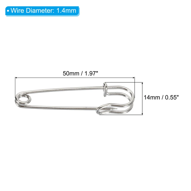 Safety Pins 1.97 Inch Large Metal Sewing Pins Silver Tone 50Pcs