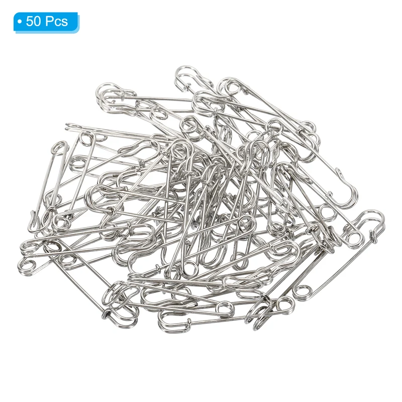 Safety Pins 1.5 Inch Large Metal Sewing Pins Silver Tone 50Pcs