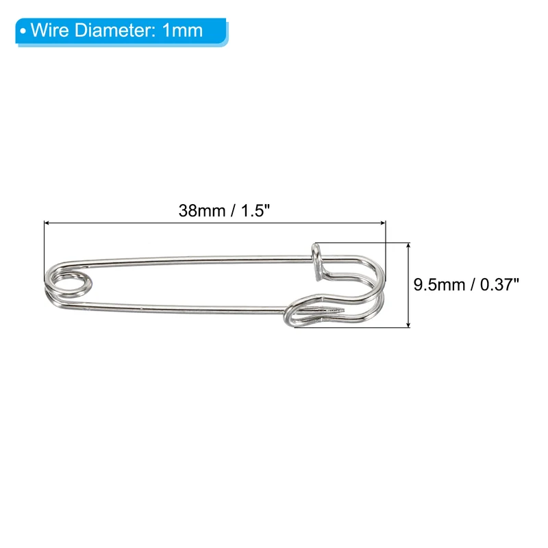 20Pcs Safety Pins 1.5 Inch Large Metal Sewing Pins Silver Tone