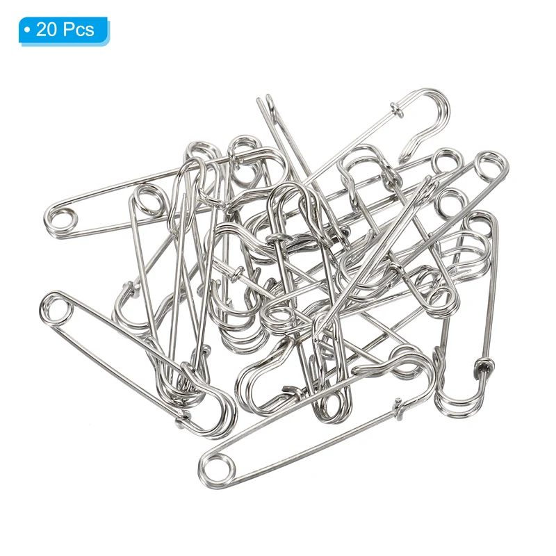 20Pcs Safety Pins 1.5 Inch Large Metal Sewing Pins Silver Tone