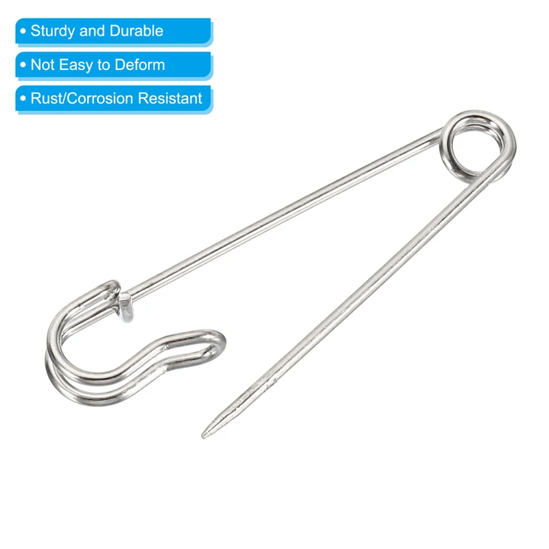 20Pcs Safety Pins 1.5 Inch Large Metal Sewing Pins Silver Tone