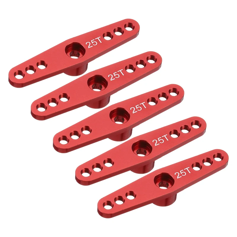 5 Pcs Aluminum Servo Horn 25T Servo Horn Steering Double Arms 47mm Red