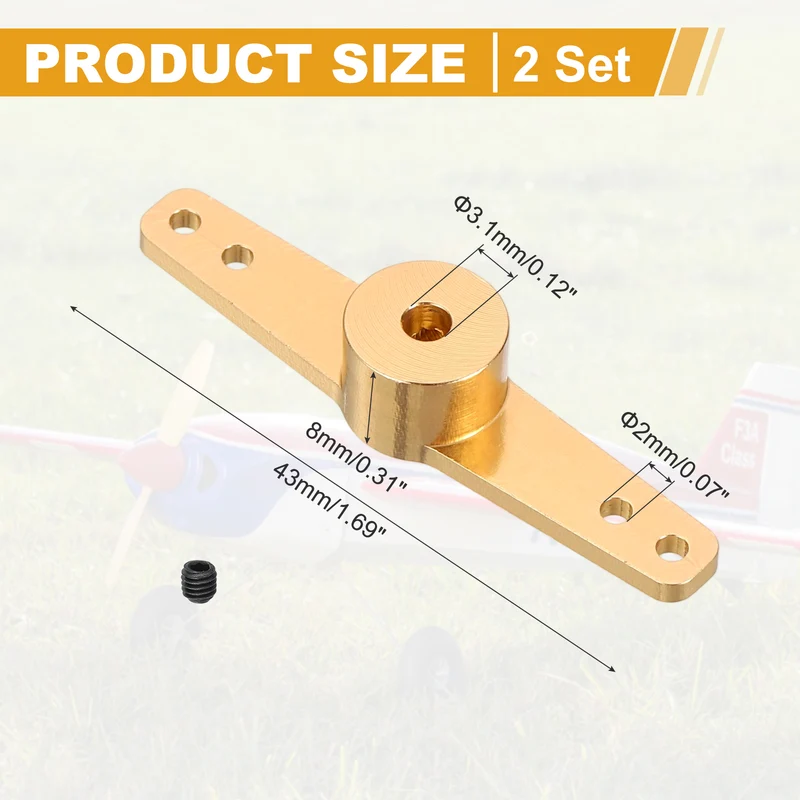 Steering Servo Arm Double Steering Arm Servo Horn 3.1mm Pack of 2 (Gold Tone)