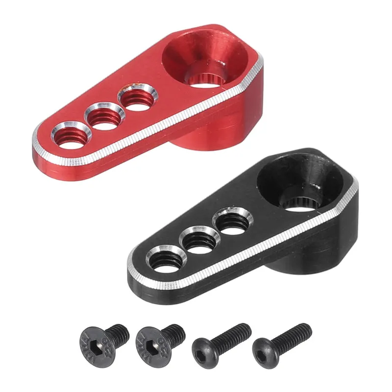 Aluminum Alloy 1/18 25T Steering Servo Arm Horn Red, Black for DIY RC Car/Boat/Airplane Boat Accessories 2 Pcs