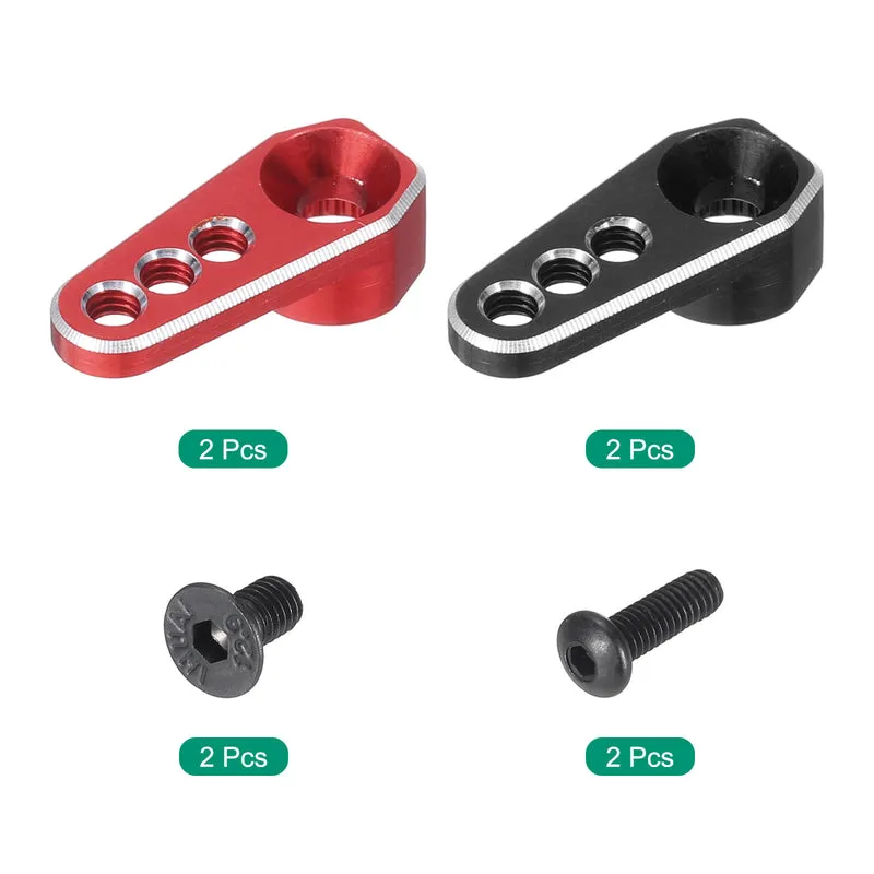 Aluminum Alloy 1/18 25T Steering Servo Arm Horn Red, Black for DIY RC Car/Boat/Airplane Boat Accessories 2 Pcs